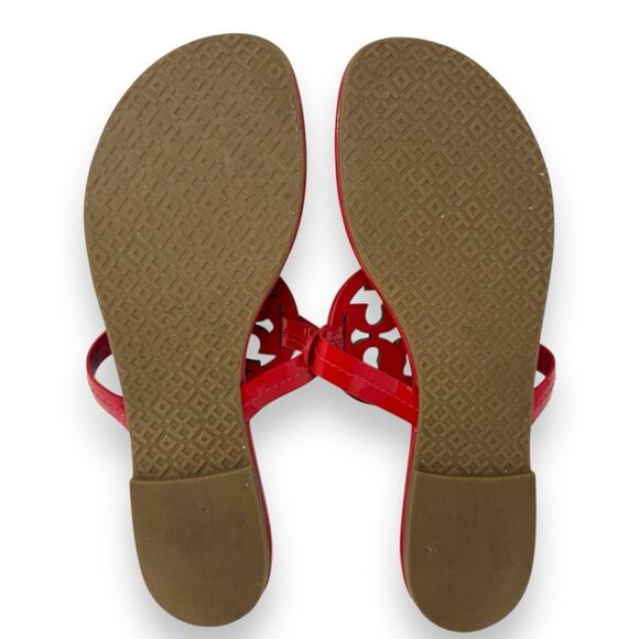 Tory Burch Patent Leather Bright Rainbow Ruby Red Miller Thong Sandal 9 Women’s - Picture 11 of 12